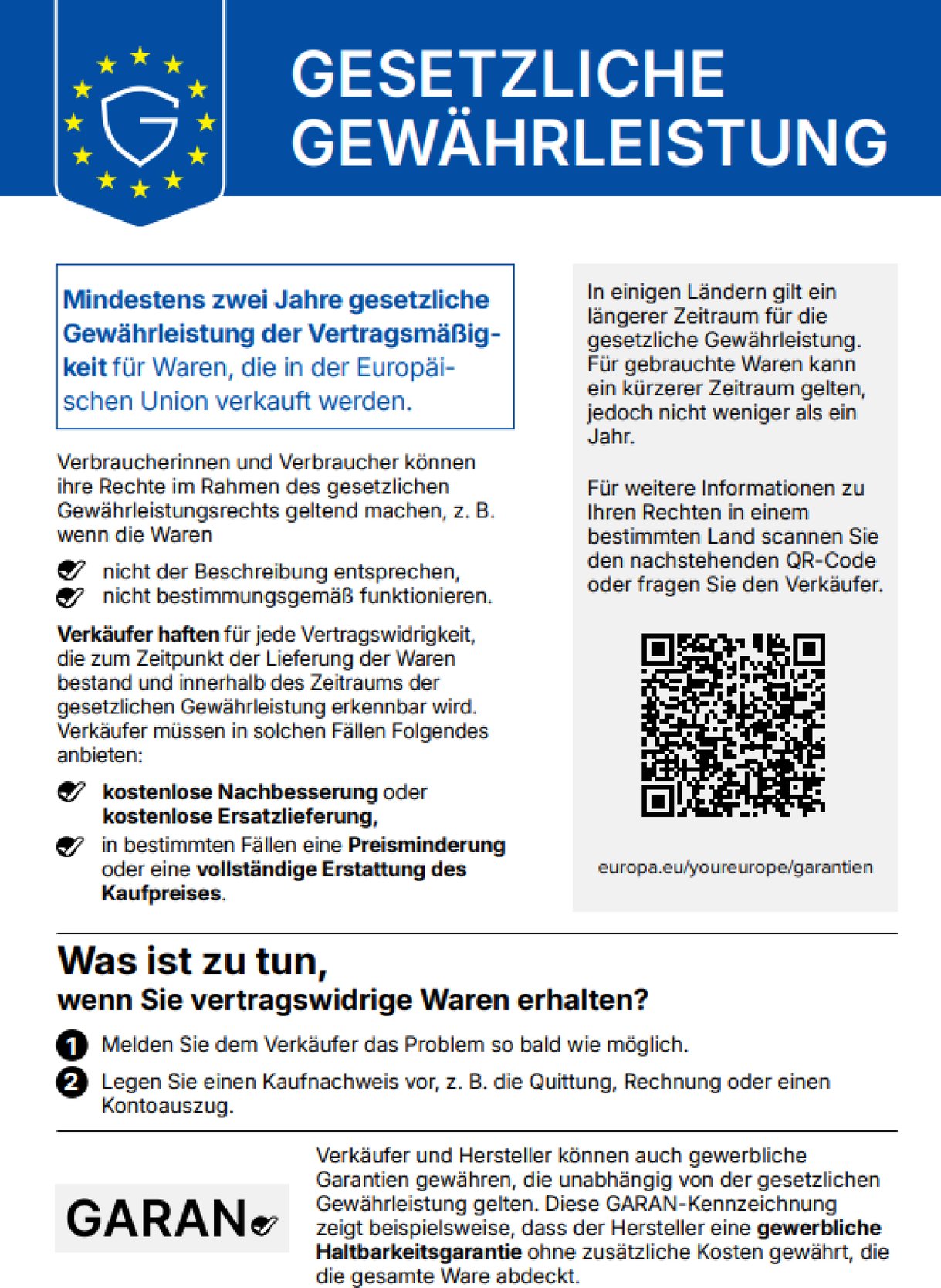 Informationen zur gesetzlichen Gewährleistung.